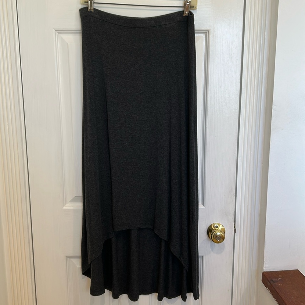 Amour Vert Charcoal Gray High Low Modal/Spandex Maxi Skirt, Medium
